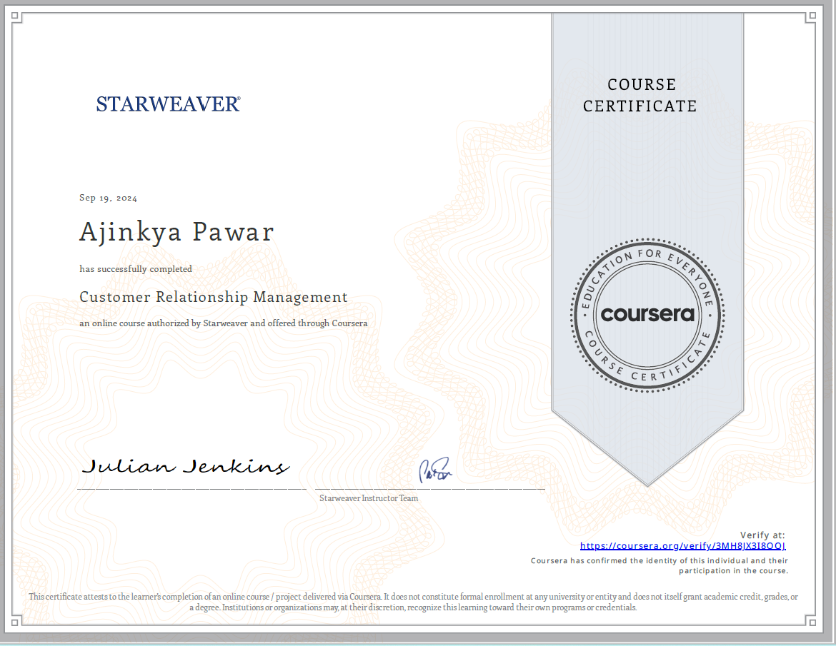 Customer Relationship Management Certificate