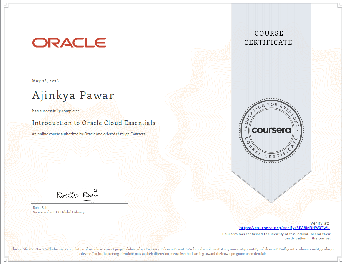 Oracle Fundamentals Certificate